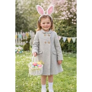Edgehill Collection Pea Coat Kids‎ 6/6X Gray Wool Blend Peter Pan Collar
